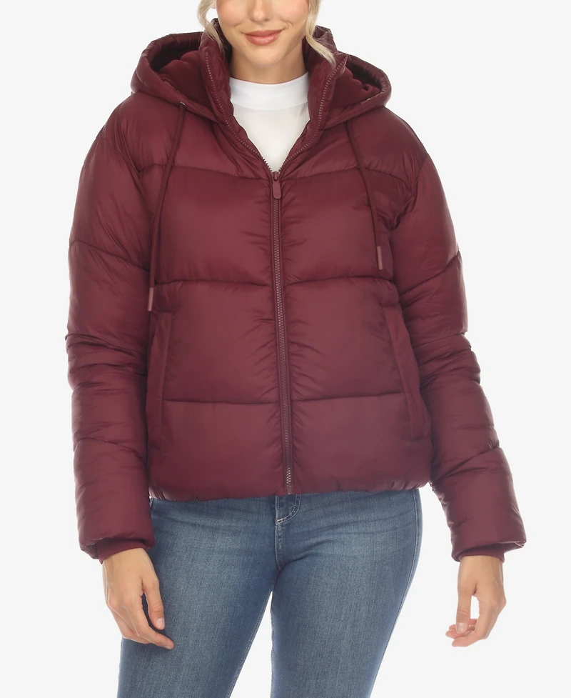 White Mark Women's Full Front Zip Hooded Bomber Puffer Jacket