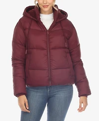 White Mark Women's Full Front Zip Hooded Bomber Puffer Jacket