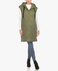 White Mark Women's Diamond Quilted Hooded Long Puffer Vest Jacket