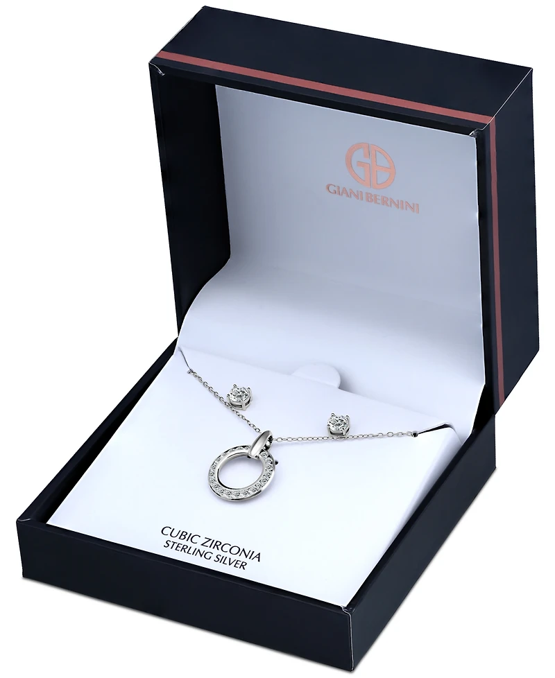 Giani Bernini 2-Pc. Set Cubic Zirconia Circle Pendant Necklace & Stud Earrings, Created for Macy's