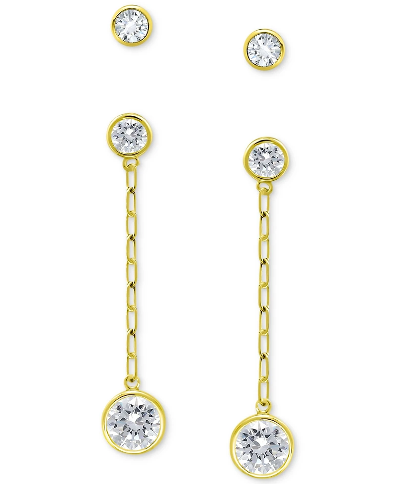 Giani Bernini 2-Pc. Set Cubic Zirconia Bezel Stud & Chain Drop Earrings