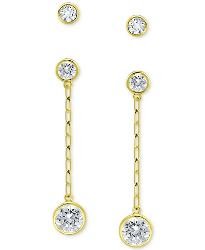 Giani Bernini 2-Pc. Set Cubic Zirconia Bezel Stud & Chain Drop Earrings