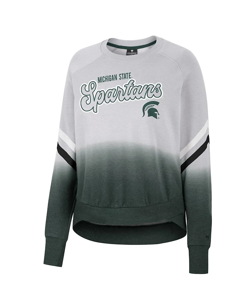 Women's Colosseum Gray Michigan State Spartans Cue Cards Dip-Dye Raglan Pullover Sweatshirt