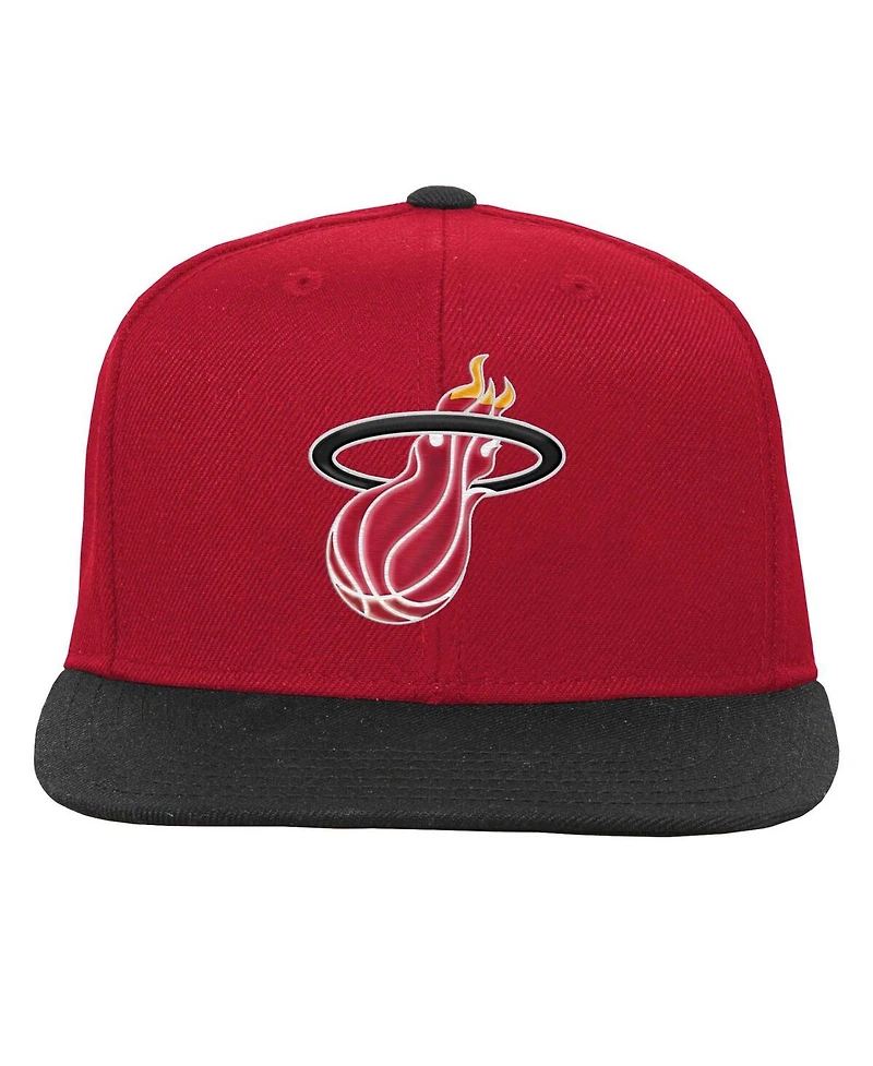 Big Boys and Girls Mitchell & Ness Red, Black Miami Heat Two-Tone Snapback Hat
