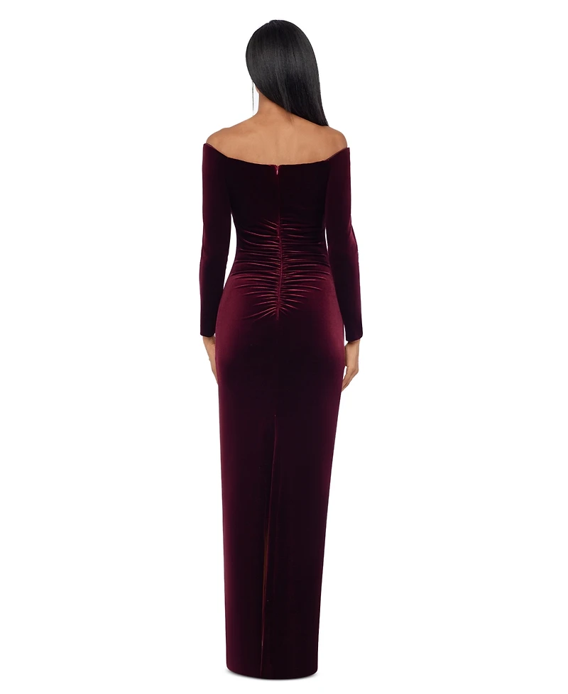 Xscape Petite Velvet Off-The-Shoulder Gown
