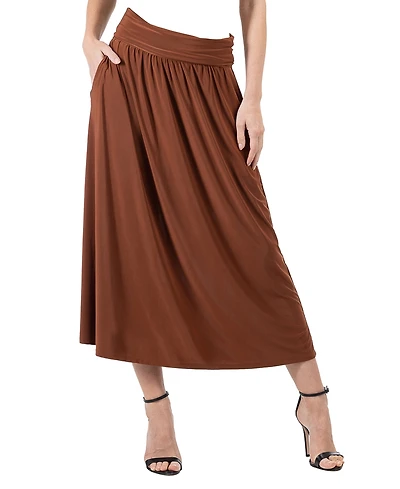 24seven Comfort Apparel Women's Foldover with Pockets Maxi Skirt