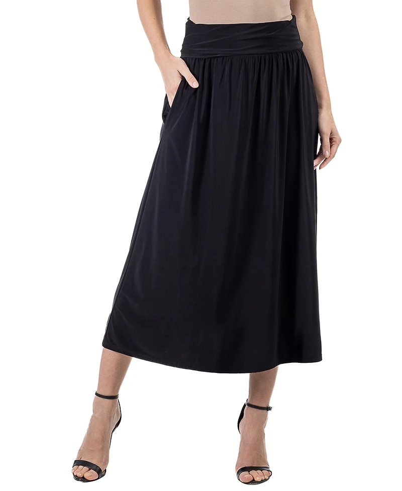 24seven Comfort Apparel Women's Foldover with Pockets Maxi Skirt