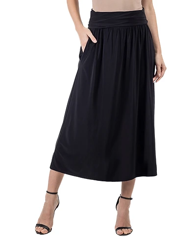 24seven Comfort Apparel Women's Foldover with Pockets Maxi Skirt