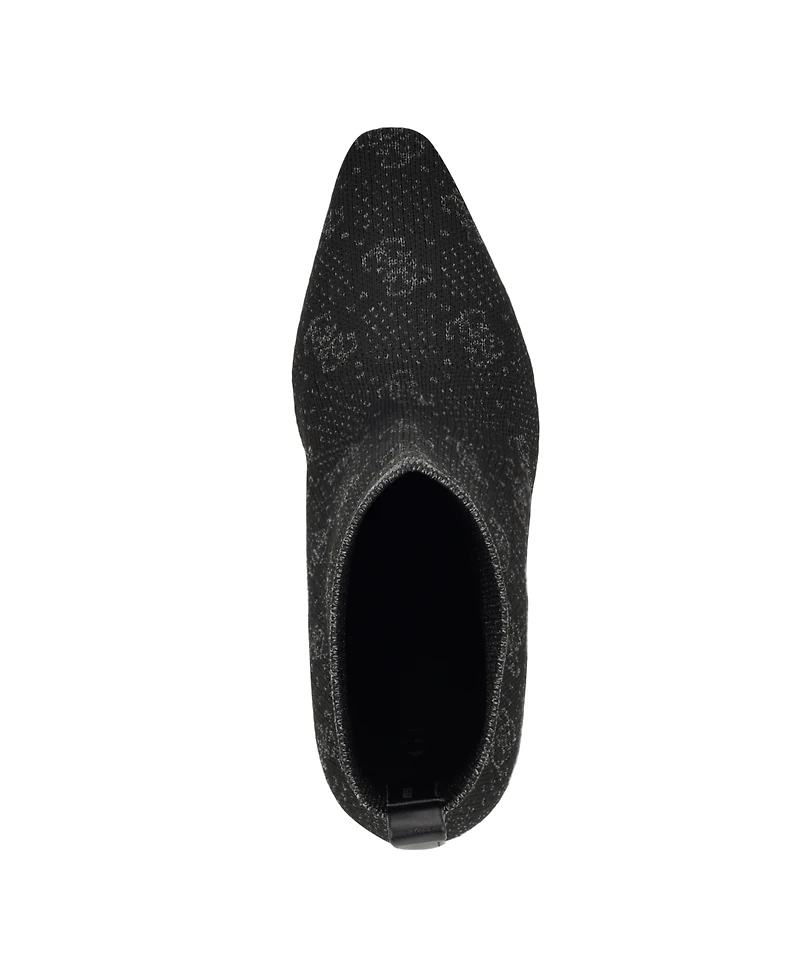 Guess Women's Yonel Block Heel Stretch Knit Logo Dress Booties