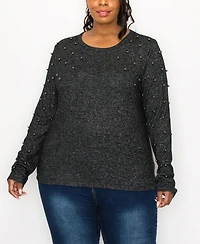 Coin 1804 Plus Size Cozy Long Sleeve Pullover Top with Gunmetal Studs