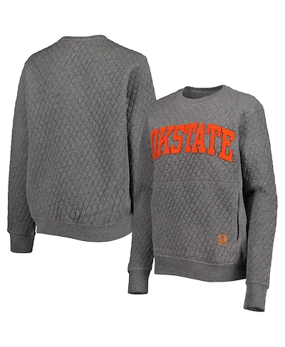 Women's Pressbox Heather Charcoal Oklahoma State Cowboys Moose Quilted Pullover Sweatshirt