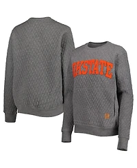 Women's Pressbox Heather Charcoal Oklahoma State Cowboys Moose Quilted Pullover Sweatshirt
