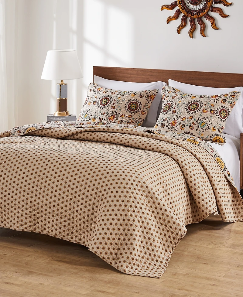 Greenland Home Fashions Andorra Cotton Reversible 5 Piece Quilt Set, King