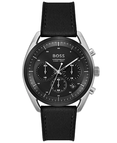 Hugo Boss Men's Top Quartz Fashion Chronograph Black Silicone Black Fabric Watch 44mm