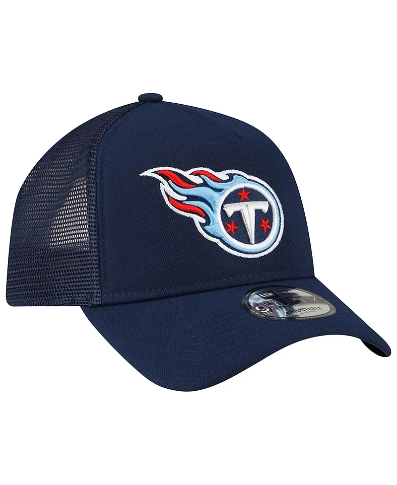 Men's New Era Navy Tennessee Titans A-Frame Trucker 9FORTY Adjustable Hat