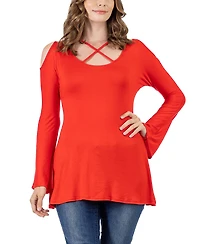 24seven Comfort Apparel Women's Criss Cross Long Sleeve Top