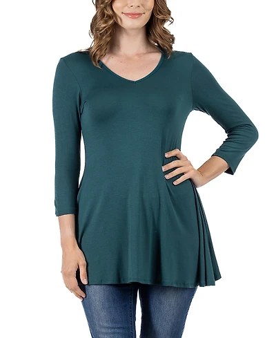 24seven Comfort Apparel Women's Three Quarter Sleeve V-neck Tunic Top