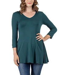 24seven Comfort Apparel Women's Three Quarter Sleeve V-neck Tunic Top