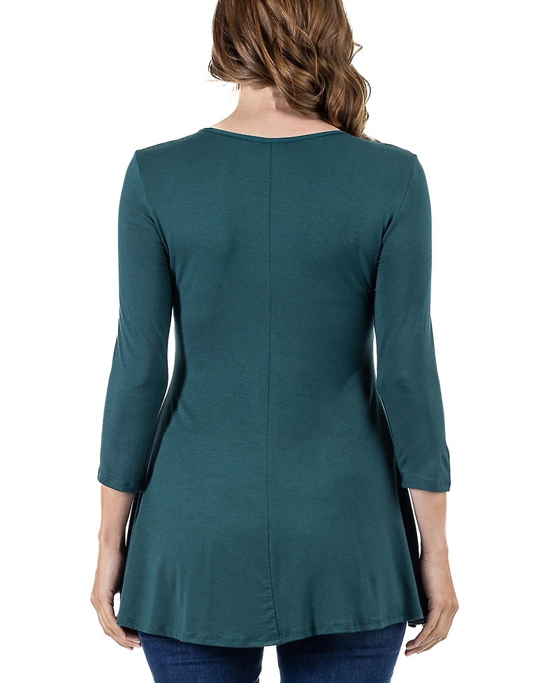 24seven Comfort Apparel Women's Three Quarter Sleeve V-neck Tunic Top