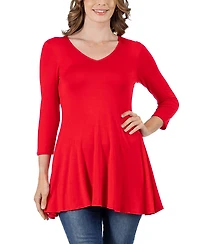24seven Comfort Apparel Women's Three Quarter Sleeve V-neck Tunic Top