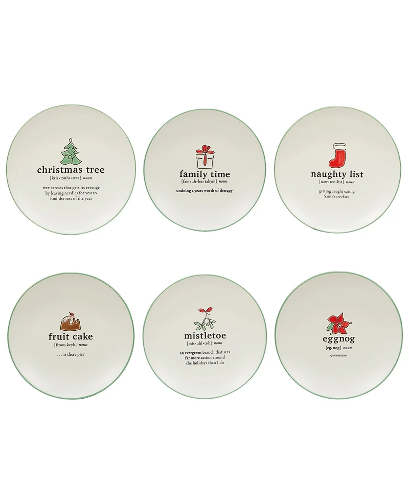 Certified International Christmas Fun Green Sayings 8.5" Dessert Plates Set of 6