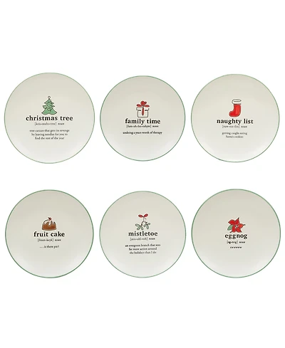 Certified International Christmas Fun Green Sayings 8.5" Dessert Plates Set of 6