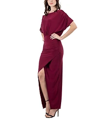 24seven Comfort Apparel Women's Boat Neck Slit Maxi Dress