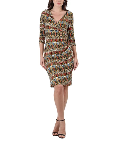 24seven Comfort Apparel Women's Knee Length Faux Wrap Dress