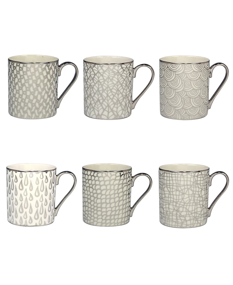 Certified International Mosaic Silver-Tone Plated 14 oz. Can Mugs, Set of 6