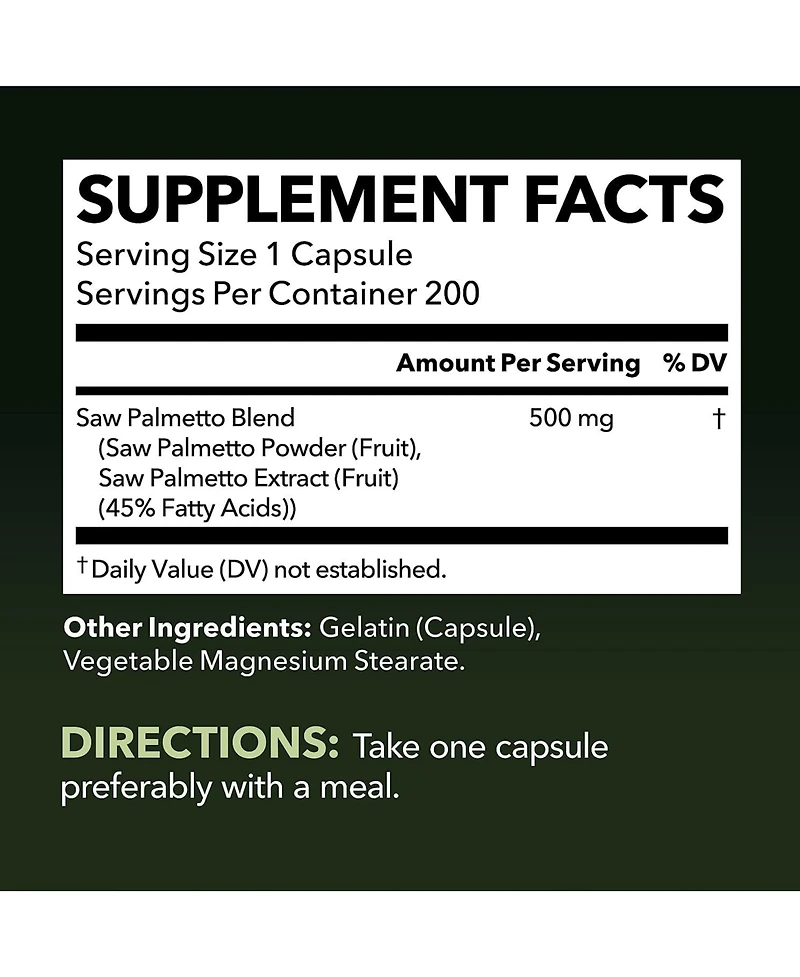 Saw Palmetto Capsules, Prostate Supplement for Men, Reduce Balding & Hair Thinning, Dht Blocker, Havasu Nutrition, 200ct