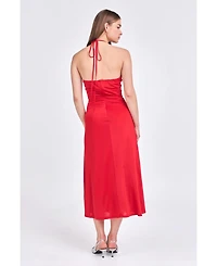 endless rose Women's Halter Ruched Midi Dress