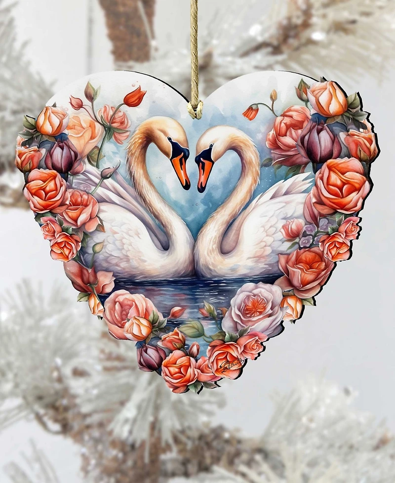 Designocracy Holiday Wooden Ornaments Swans Love Home Decor G. DeBrekht