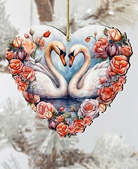 Designocracy Holiday Wooden Ornaments Swans Love Home Decor G. DeBrekht