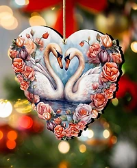 Designocracy Holiday Wooden Ornaments Swans Love Home Decor G. DeBrekht