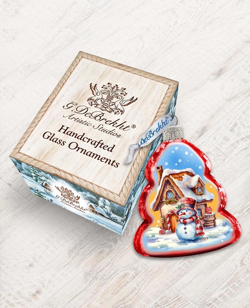 Designocracy Snowman and Christmas Cottage Keepsake Holiday Glass Ornaments G. DeBrekht