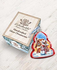 Designocracy Snowman and Christmas Cottage Keepsake Holiday Glass Ornaments G. DeBrekht