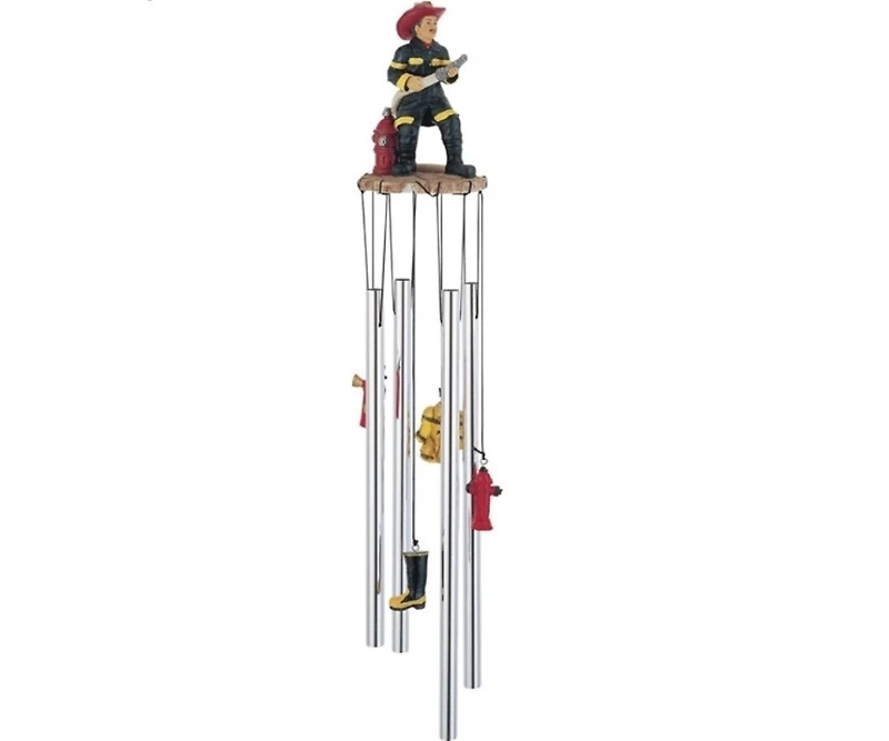 23" Long Us Fireman on Duty Round Top Wind Chime