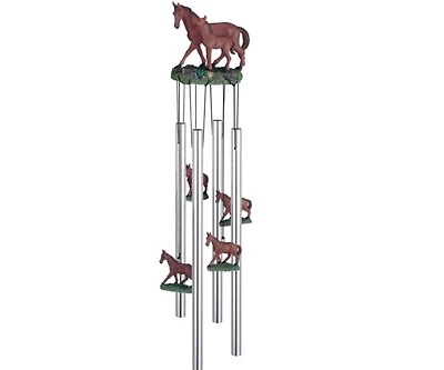 23" Long Round Top Brown Horse with Foal Wind Chime