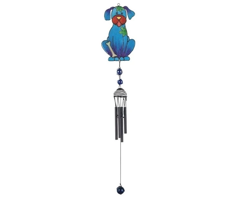 30" Long Blue Dog Wind Chime with Black Gem