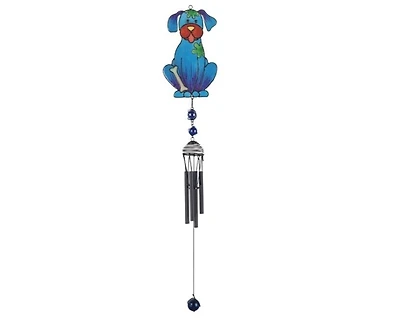 30" Long Blue Dog Wind Chime with Black Gem