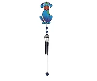 30" Long Blue Dog Wind Chime with Black Gem