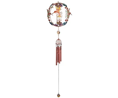 30" Long Hummingbird Copper and Gem Wind Chime in Globe Shaped