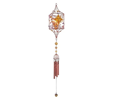 33" Long Celestial Copper Candle Holder Gem Wind Chime