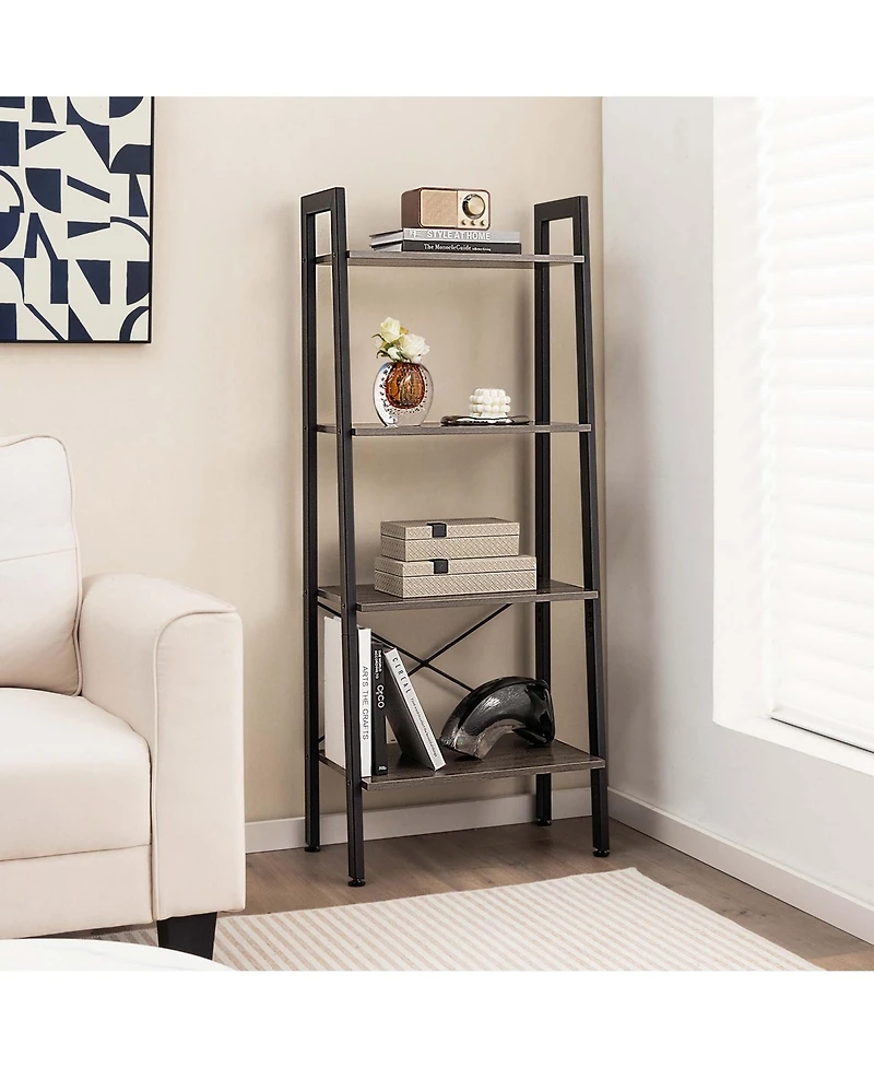 4-Tier Bookshelf Industrial Display Storage Shelf Plant Flower Stand Metal Frame