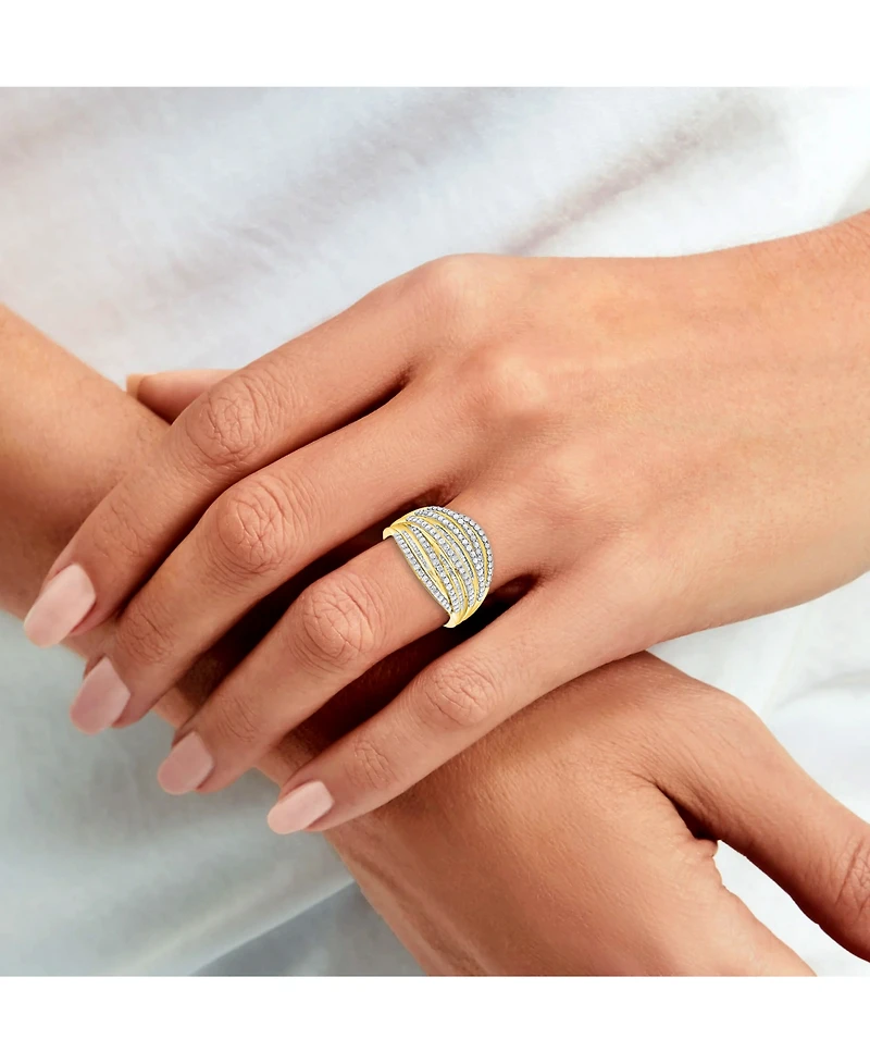 Diamond Round & Baguette Multirow Statement Ring (1 ct. t.w.) 14k Gold-Plated Sterling Silver