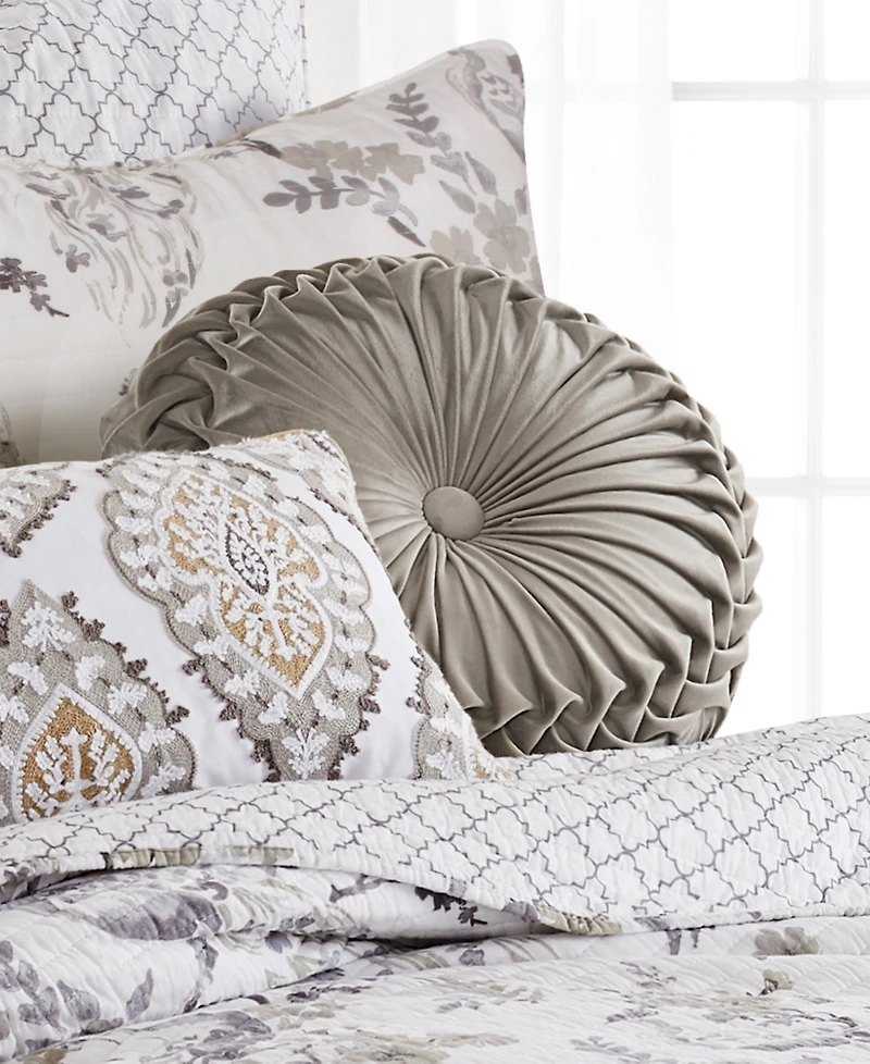 Levtex Pisa Pleated Button TuftedDecorative Pillow, 16" Round