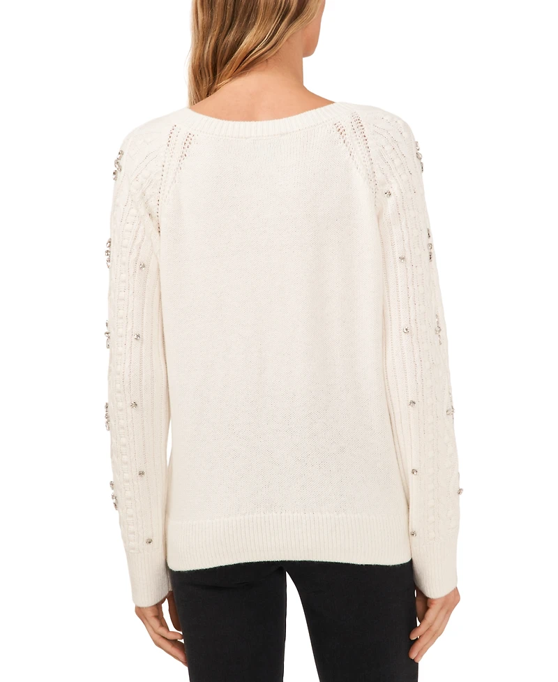 CeCe Women's Cable-Knit Rhinestone Cardigan