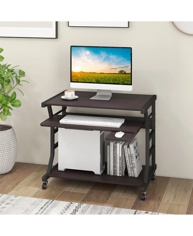 Costway 29.5'' Mobile Computer Desk Rolling Laptop Cart with Pull-out Keyboard Tray & Shelf