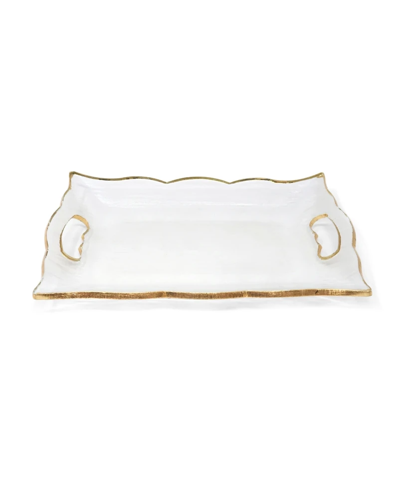 Rectangular Glass Tray with Handles and Gold-Tone Rim, 11.5"