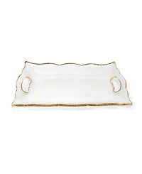 Rectangular Glass Tray with Handles and Gold-Tone Rim, 11.5"